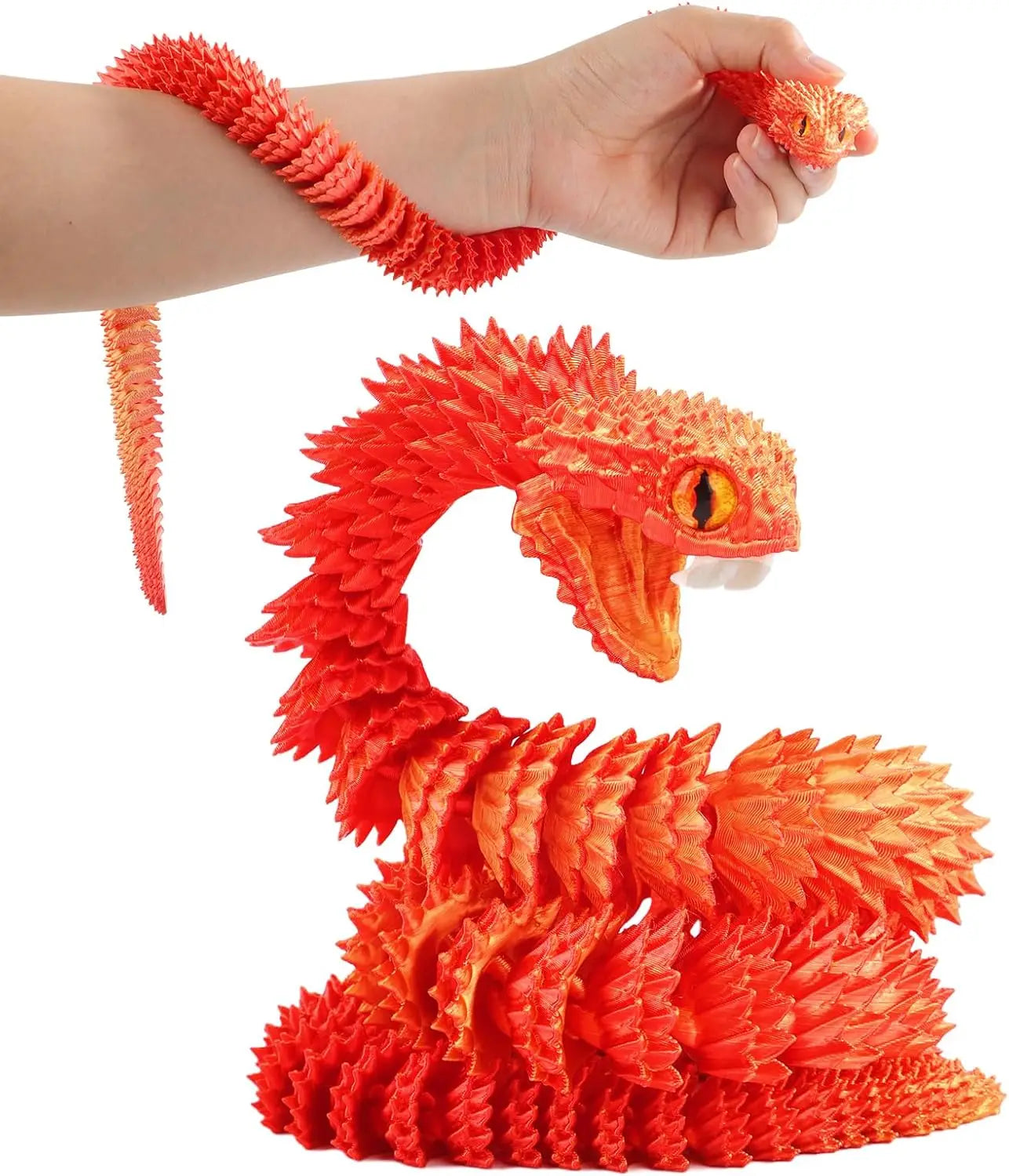 Jinccai Extra-Large 3D Printed Snake Figurine 23.62 Inches (60cm) Plastic Movable Flexible Joints Stress-Relief Fidget Elk-Valley 3D