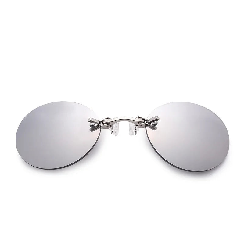 Round Clip-Nose Sunglasses Rimless Punk Clip On Sunglasses Women Men Driving Sunglasses Frameless Coating Eyeglasses UV400 Elk-Valley 3D