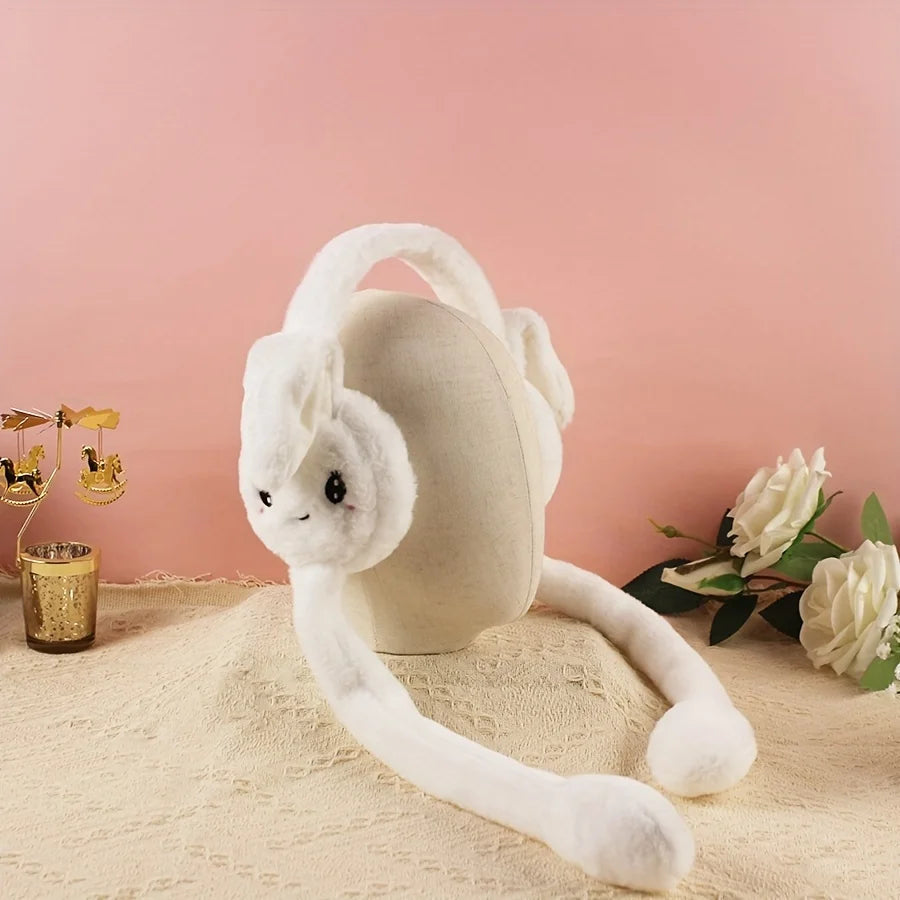 Cartoon Bunny Ear Warmers Plush Knitted Stretchable Polyester Ear Muffs Reusable Cozy Ear Covers for Winter Hand Wash Care Elk-Valley 3D