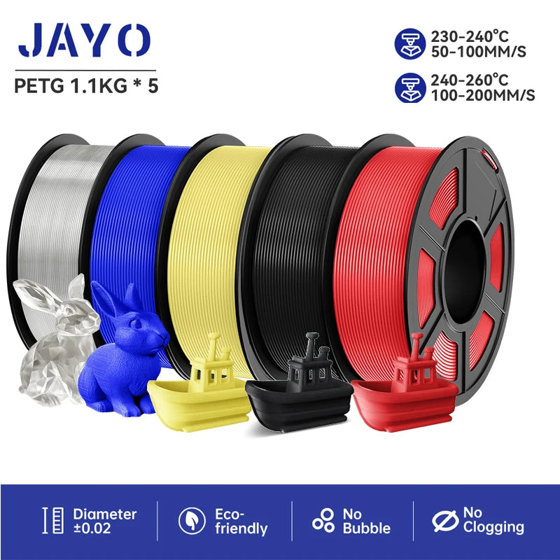 JAYO petg 3d printer filaments PETG 5Rolls 1.75mm Mixed Color Bubble Free FDM 3D Printer Material for 3d pen refill 1.1kg/1rolls Elk-Valley 3D