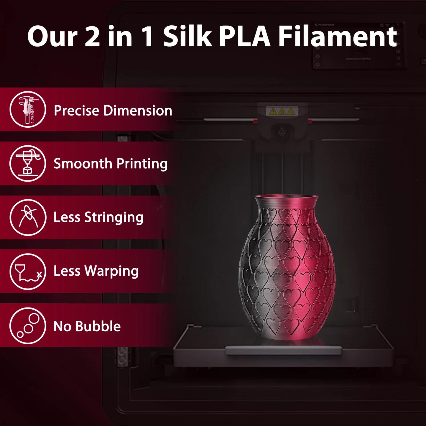 Silk PLA 3D Printer Filament 1.75mm, Dimensional Accuracy +/- 0.03 mm, 500g (250g x 2) Pack,Fit Most FDM 3D Printer 