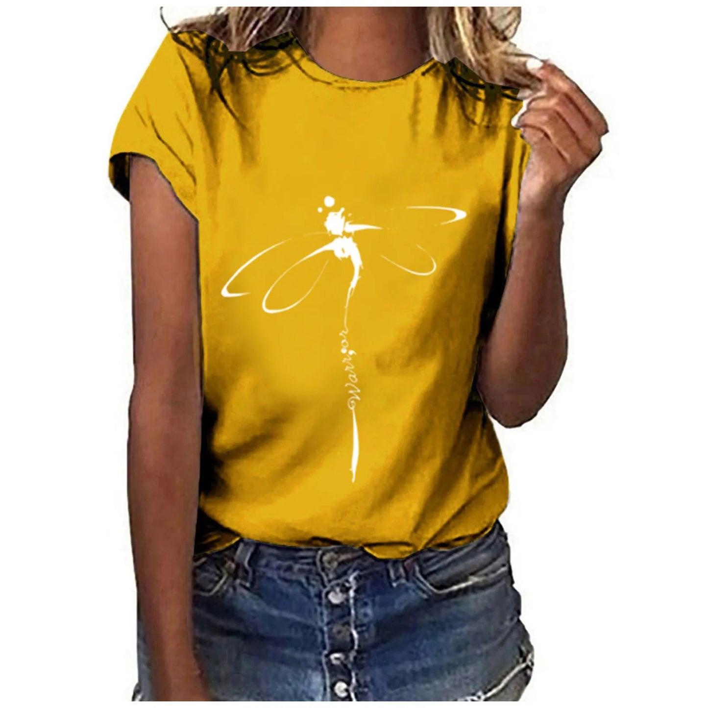 Tops Dragonfly Printed Original Collar Casual Base Shirt Short-sleeved Women's T-shirt Oversized T Shirt Clothes Tees Elk-Valley 3D