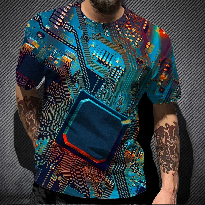 3D Printed Circuit Board Graphic T Shirt For Men Summer Fashion Harajuku T-shirt Electronic Chip Creative Tee Shirts Women Gym Elk-Valley 3D