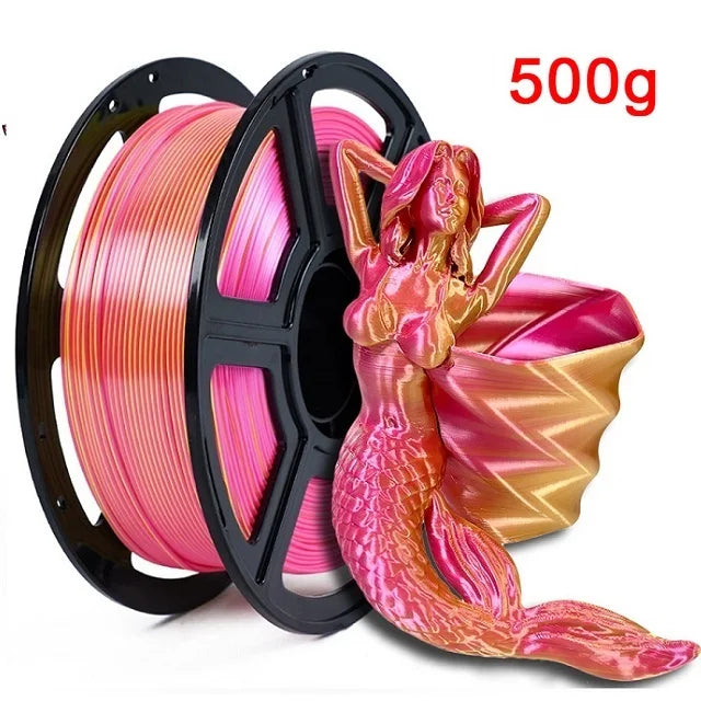 Dual Color Filament Silk PLA 1.75mm 1kg 500g 250g 3D Printer Plastic Material Two Colors Filament PLA Black Red Green Bundle New Elk-Valley 3D