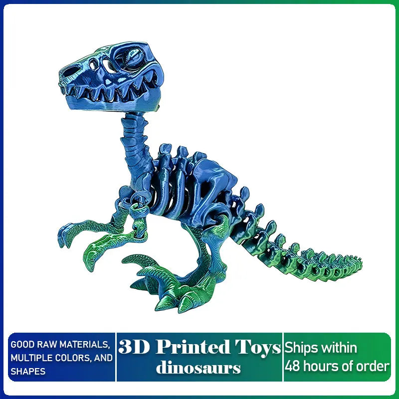 Mini 3D Printed Dinosaur Skeleton Model Movable Joints Velociraptor Decor Office Desk Ornament Kids Gift Home Decoration Elk-Valley 3D
