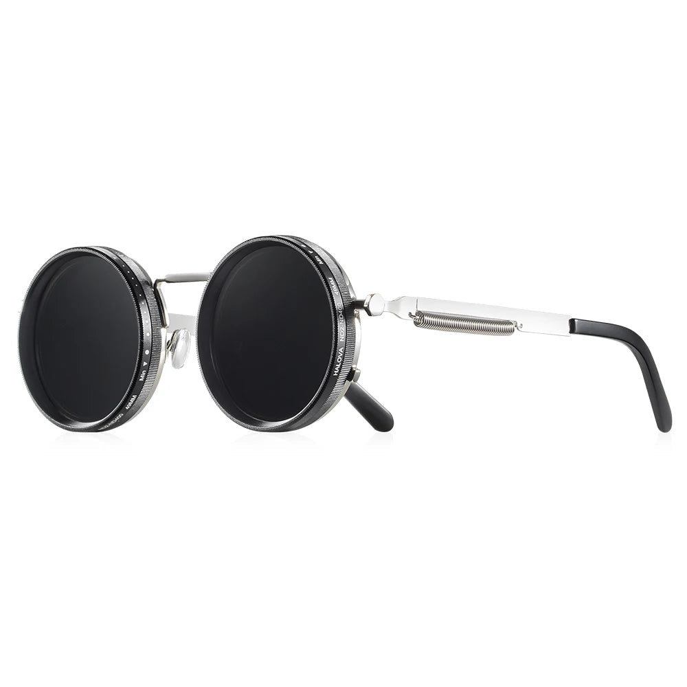 CRIXALIS 2Pcs Polarized Round ND9 Adjustable Dimming Sunglasses Men Women Punk Men's Driving Eyeglasses Outdoor Shades UV400 Elk-Valley 3D