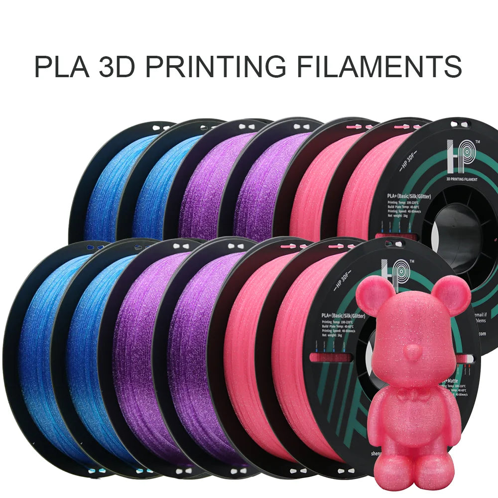HP3DF 12 Rolls (12kgs) Silk/Glitter 3D Printer Filament, 1.75mm, Smooth Silky Shiny Surface 3D Filament, Fit For FDM Printers