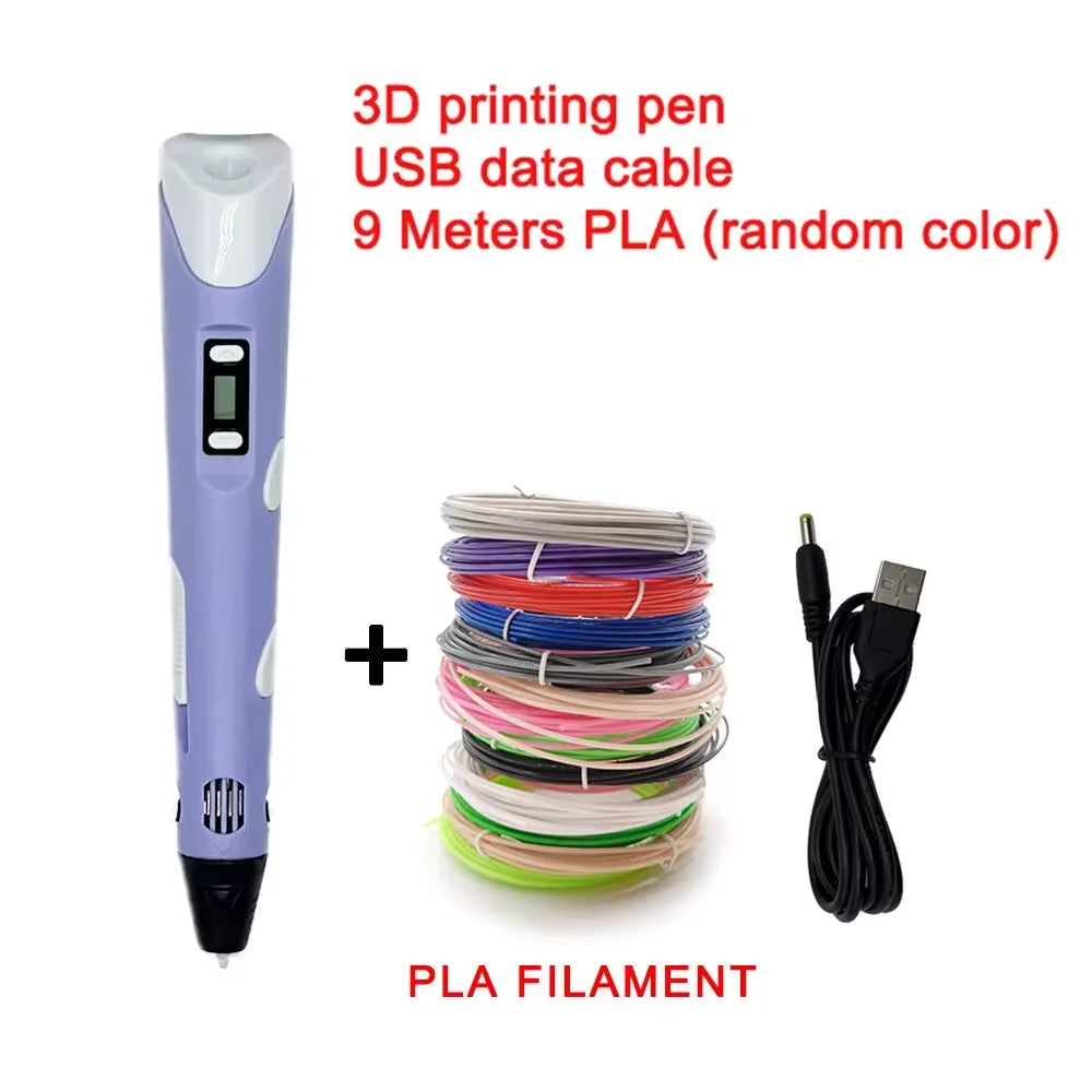 Electronic 3D Printing Pen with 9M PLA Consumables High-Temperature 3D Graffiti Tool Intelligent Toy Christmas Birthday Gift Elk-Valley 3D