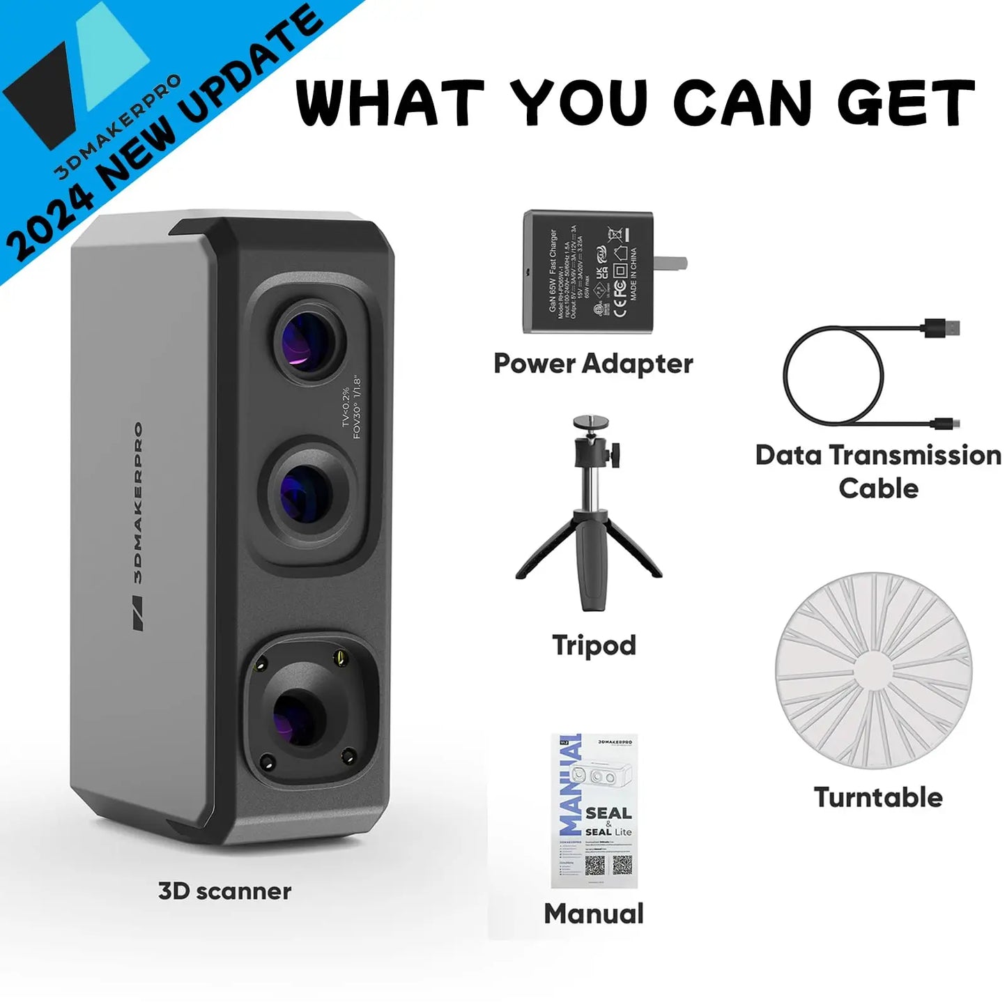 Seal (Premium)3D Scanner for3D Printing-with Turntable&Handheld Scan 0.01mm Accuracy 0.05mm 24-bitColorScan10FPS ScanningSpeed