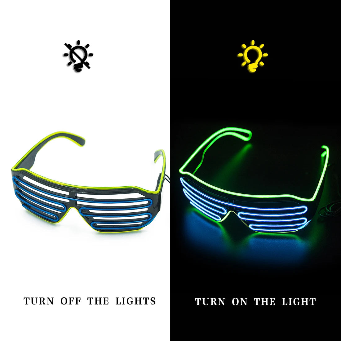 Glowing Glasses LED Gafas Luminous Bril Neon Christmas Glow Sunglasses Flashing Light Glass for Party Supplies Prop Costumes New Elk-Valley 3D