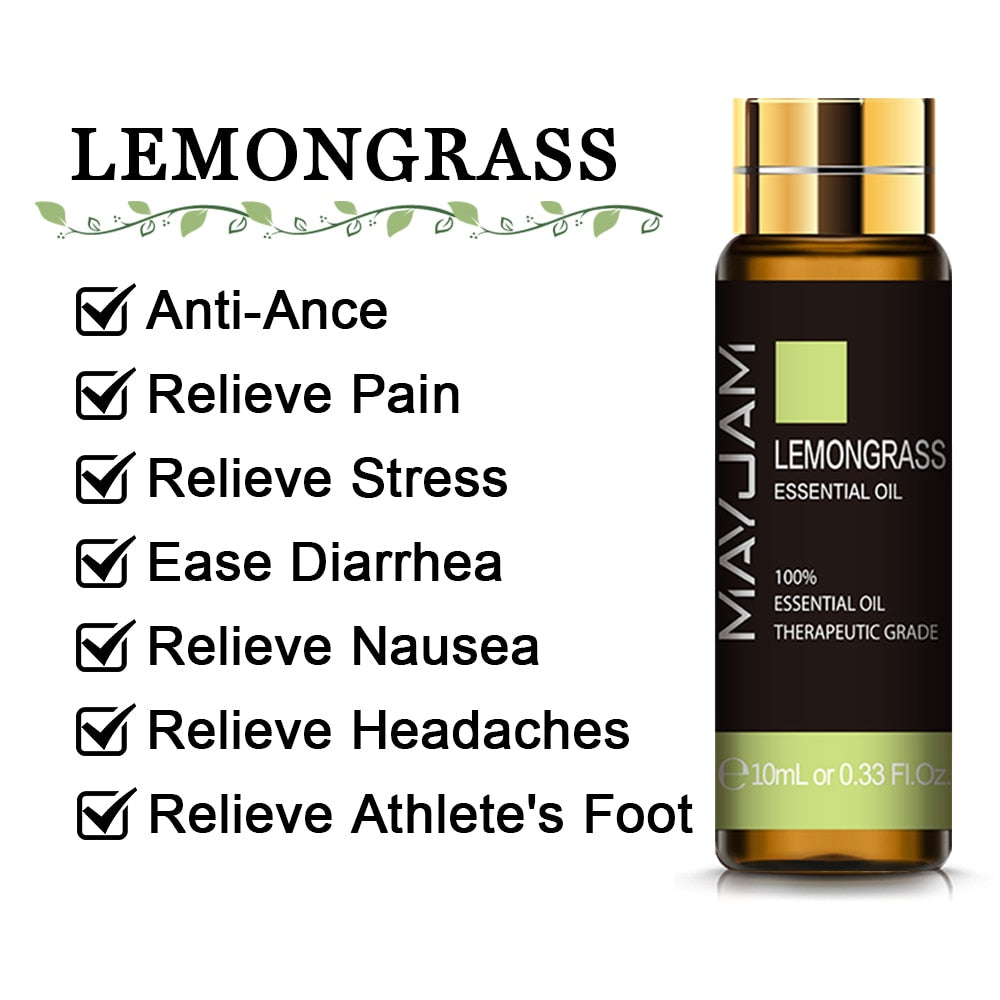 10ML Lavender Eucalyptus Pure Essential Oils Diffuser Rose Lemon Jasmine Vanilla Mint Sandalwood Bergamot Tea Tree Aroma Oil