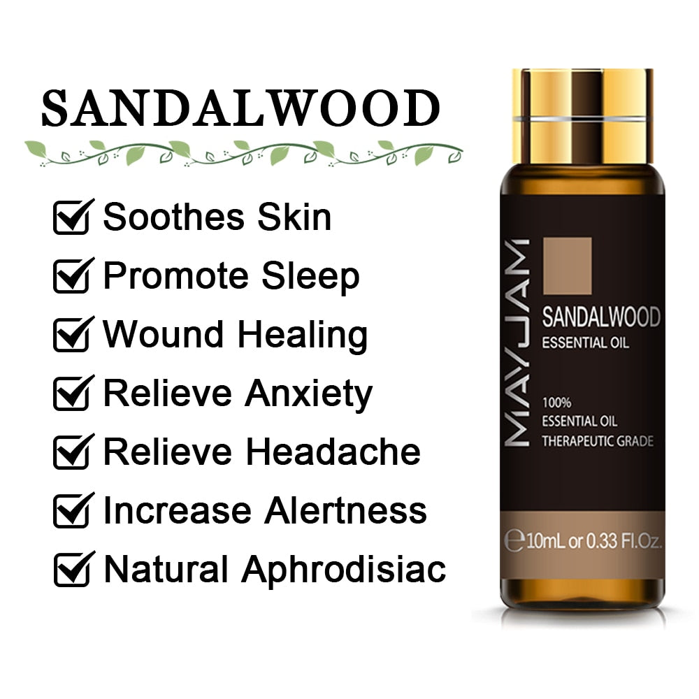 10ML Lavender Eucalyptus Pure Essential Oils Diffuser Rose Lemon Jasmine Vanilla Mint Sandalwood Bergamot Tea Tree Aroma Oil