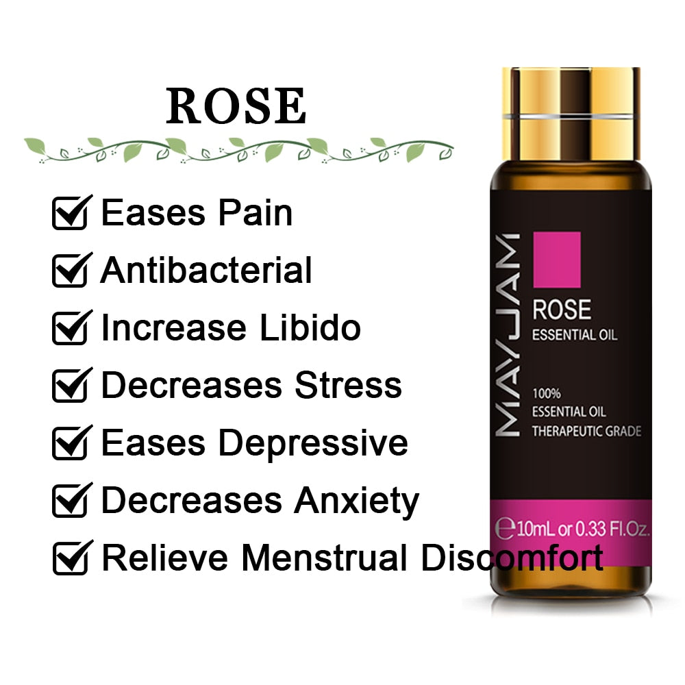 10ML Lavender Eucalyptus Pure Essential Oils Diffuser Rose Lemon Jasmine Vanilla Mint Sandalwood Bergamot Tea Tree Aroma Oil