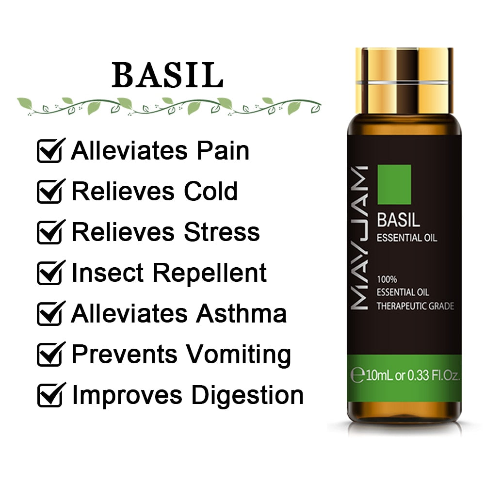 10ML Lavender Eucalyptus Pure Essential Oils Diffuser Rose Lemon Jasmine Vanilla Mint Sandalwood Bergamot Tea Tree Aroma Oil