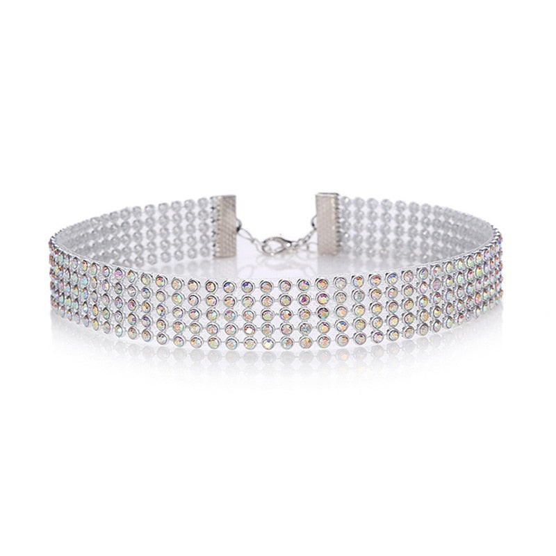 New Crystal Rhinestone Choker Necklace Women Wedding Accessories Silver Color Chain Punk Gothic Chokers Jewelry Collier Femme