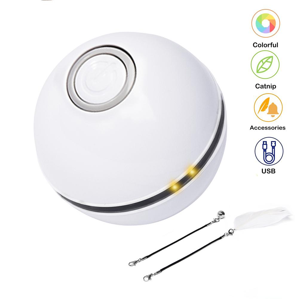 Smart Interactive Cat Toy Colorful LED Self Rotating Ball With Catnip Bell and Feather Toys USB Rechargeable Cat Kitten Ball Toy