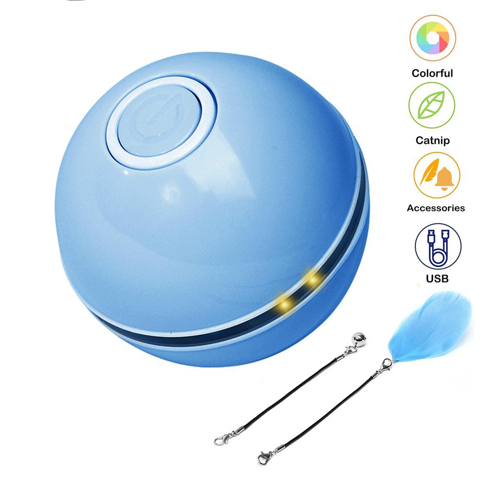 Smart Interactive Cat Toy Colorful LED Self Rotating Ball With Catnip Bell and Feather Toys USB Rechargeable Cat Kitten Ball Toy