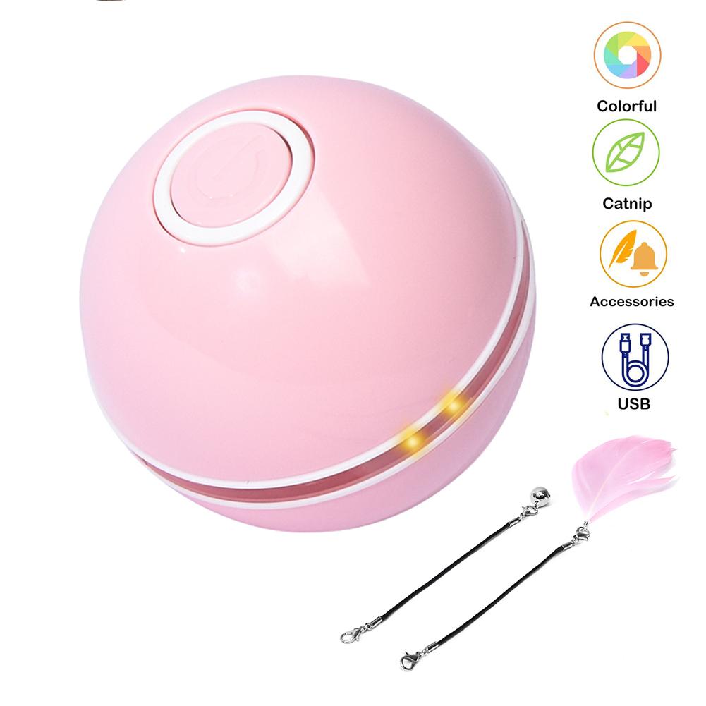 Smart Interactive Cat Toy Colorful LED Self Rotating Ball With Catnip Bell and Feather Toys USB Rechargeable Cat Kitten Ball Toy