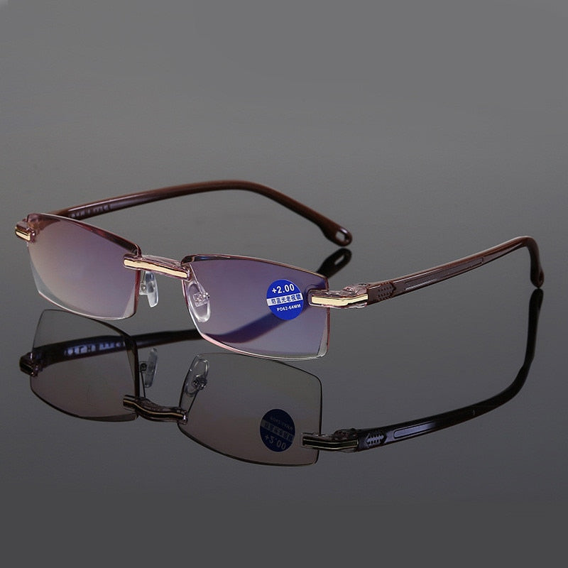 Ahora Anti Blue Light Blocking Rimless Reading Glasses Women Men Square Frameless Presbyopic Glasses Diopters +1.0 1.5 2 2.5 4.0 Elk-Valley 3D