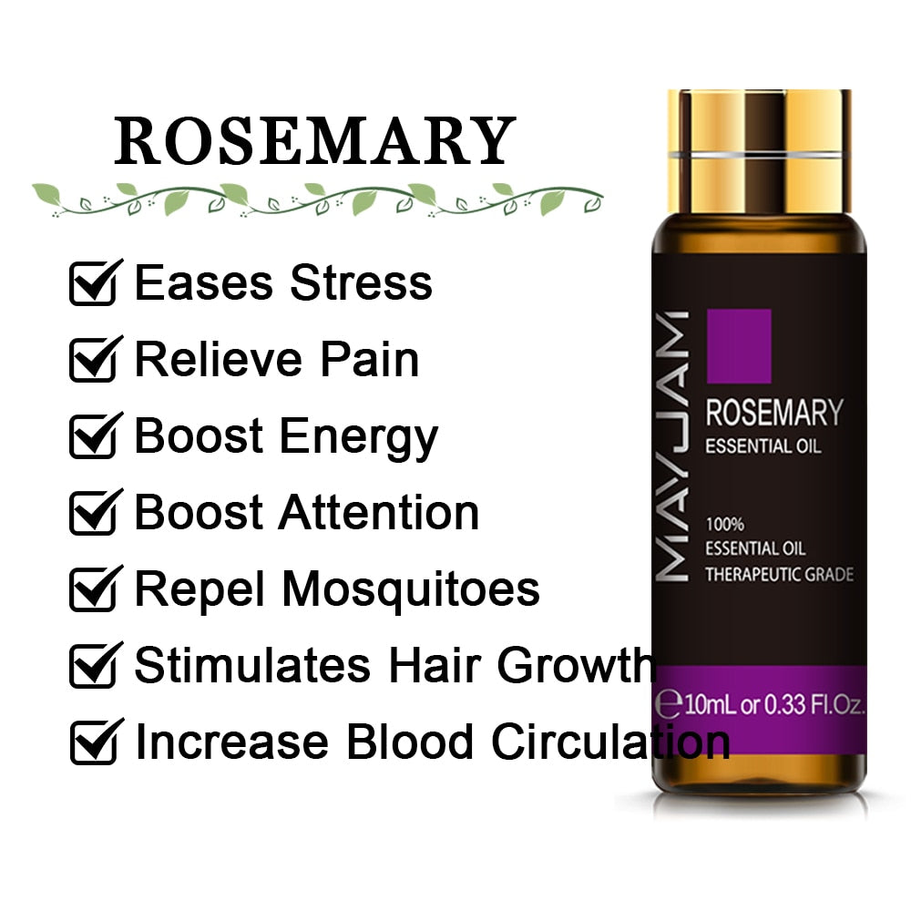 10ML Lavender Eucalyptus Pure Essential Oils Diffuser Rose Lemon Jasmine Vanilla Mint Sandalwood Bergamot Tea Tree Aroma Oil