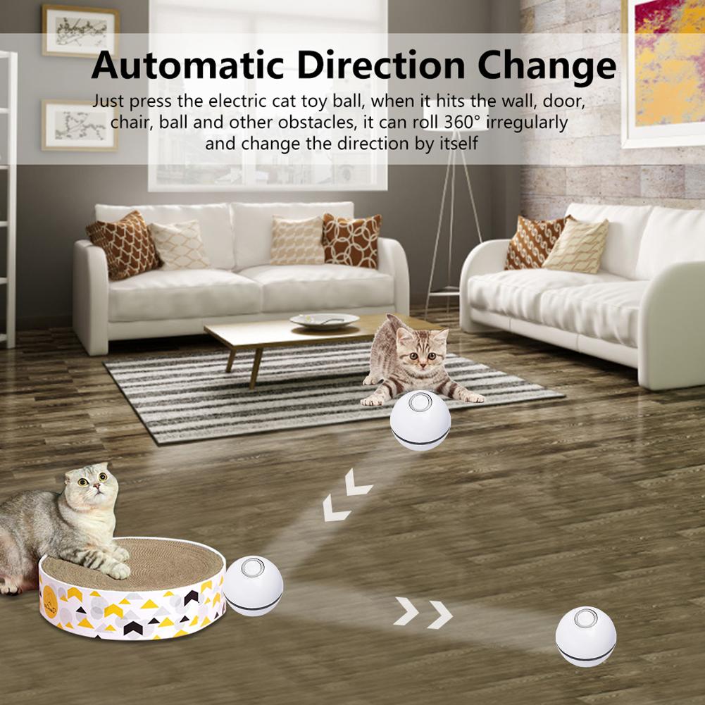 Smart Interactive Cat Toy Colorful LED Self Rotating Ball With Catnip Bell and Feather Toys USB Rechargeable Cat Kitten Ball Toy