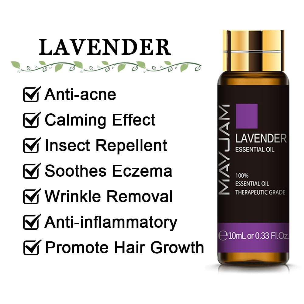 10ML Lavender Eucalyptus Pure Essential Oils Diffuser Rose Lemon Jasmine Vanilla Mint Sandalwood Bergamot Tea Tree Aroma Oil