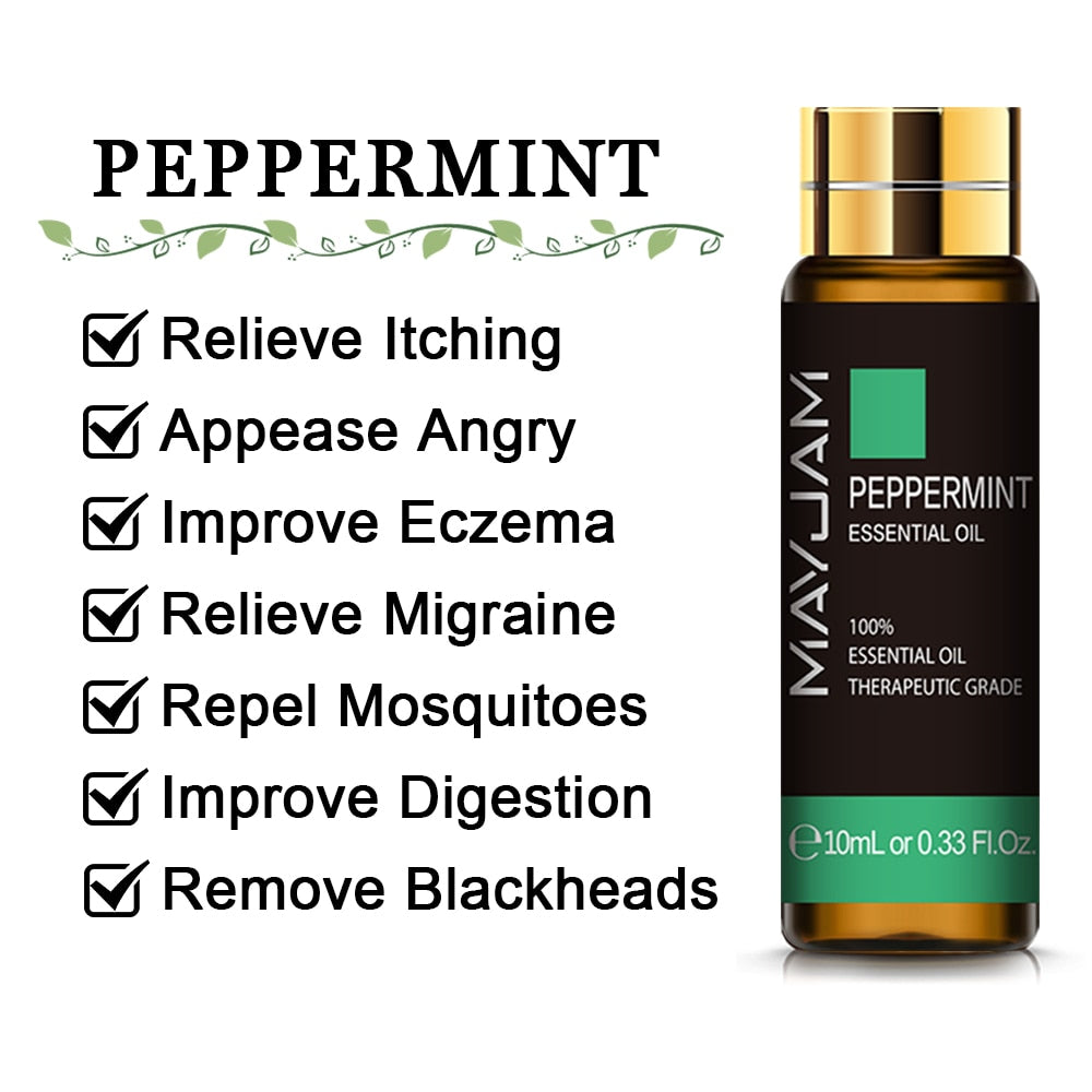 10ML Lavender Eucalyptus Pure Essential Oils Diffuser Rose Lemon Jasmine Vanilla Mint Sandalwood Bergamot Tea Tree Aroma Oil