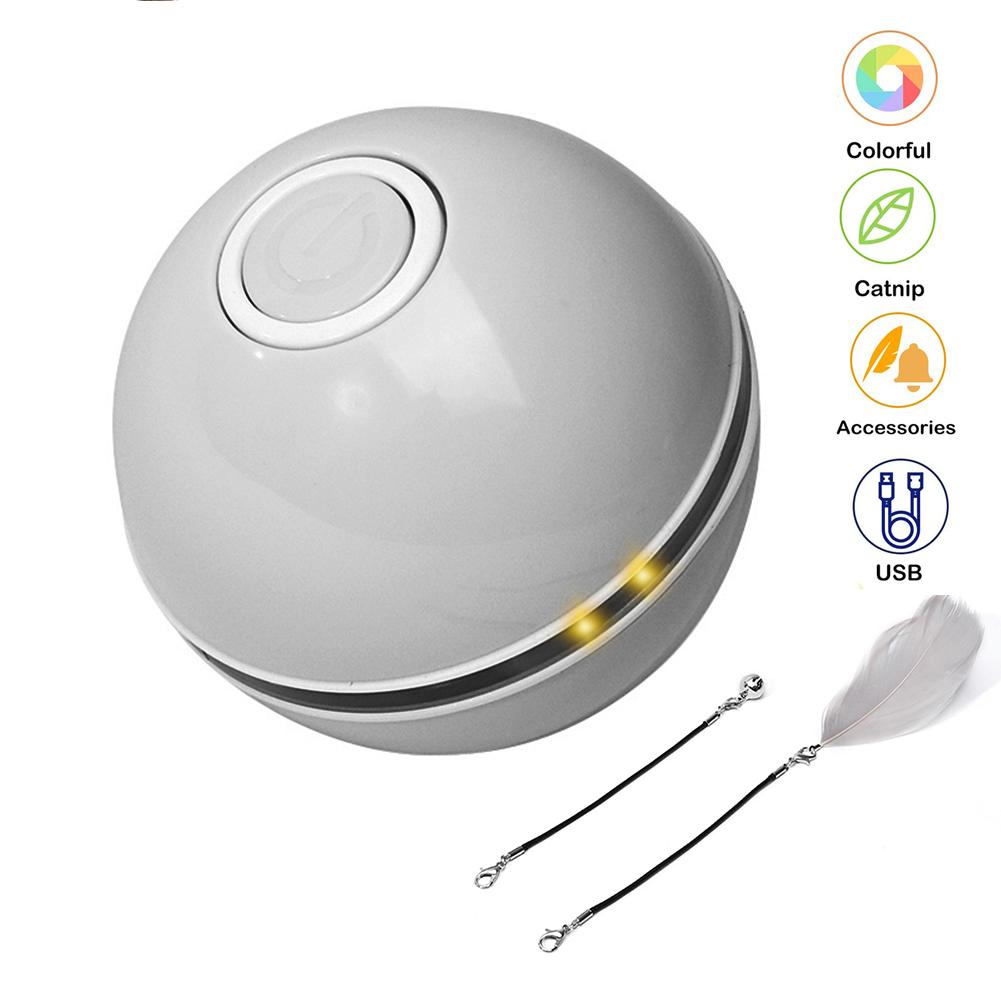 Smart Interactive Cat Toy Colorful LED Self Rotating Ball With Catnip Bell and Feather Toys USB Rechargeable Cat Kitten Ball Toy