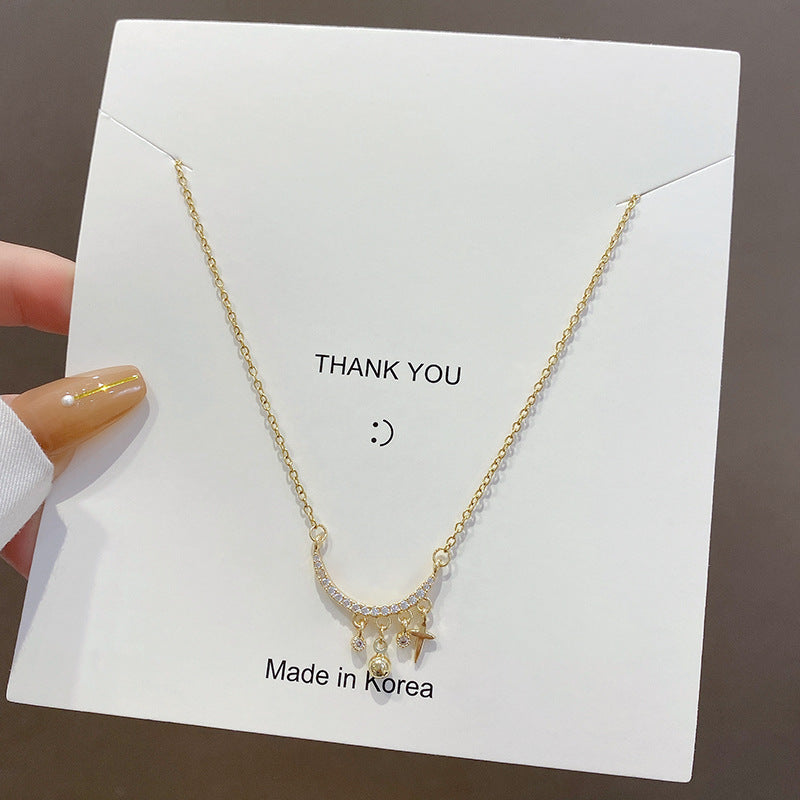 European and American retro titanium necklace female designed high-grade pearl pendant INS style wild lock bone chain jewelry