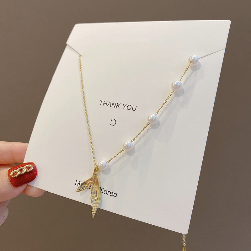 European and American retro titanium necklace female designed high-grade pearl pendant INS style wild lock bone chain jewelry
