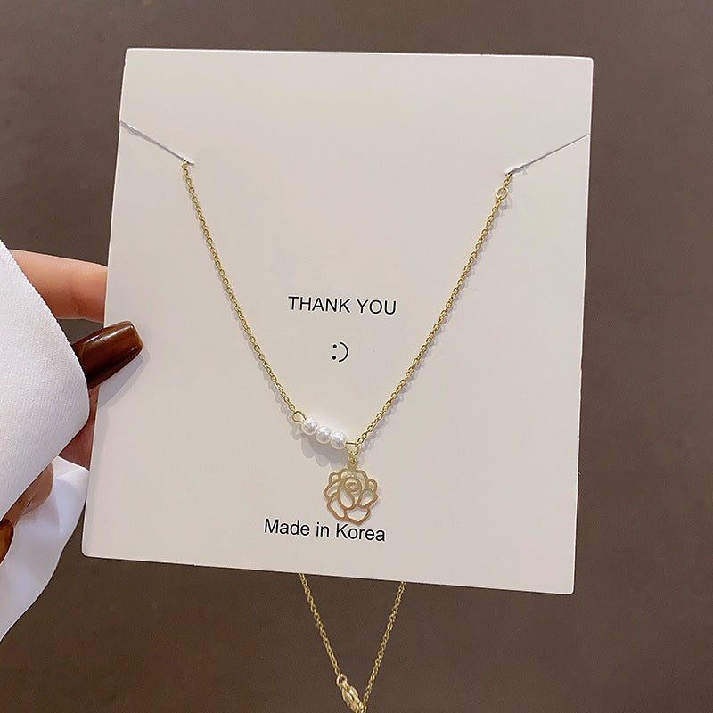European and American retro titanium necklace female designed high-grade pearl pendant INS style wild lock bone chain jewelry