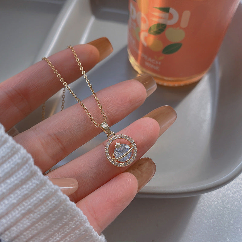 European and American retro titanium necklace female designed high-grade pearl pendant INS style wild lock bone chain jewelry