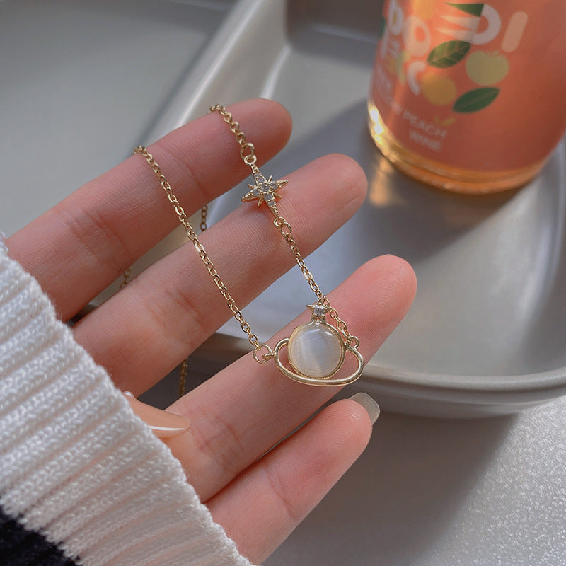 European and American retro titanium necklace female designed high-grade pearl pendant INS style wild lock bone chain jewelry