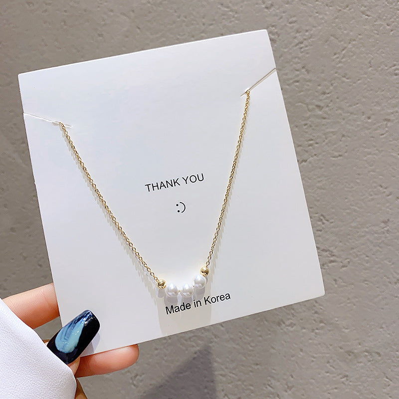European and American retro titanium necklace female designed high-grade pearl pendant INS style wild lock bone chain jewelry