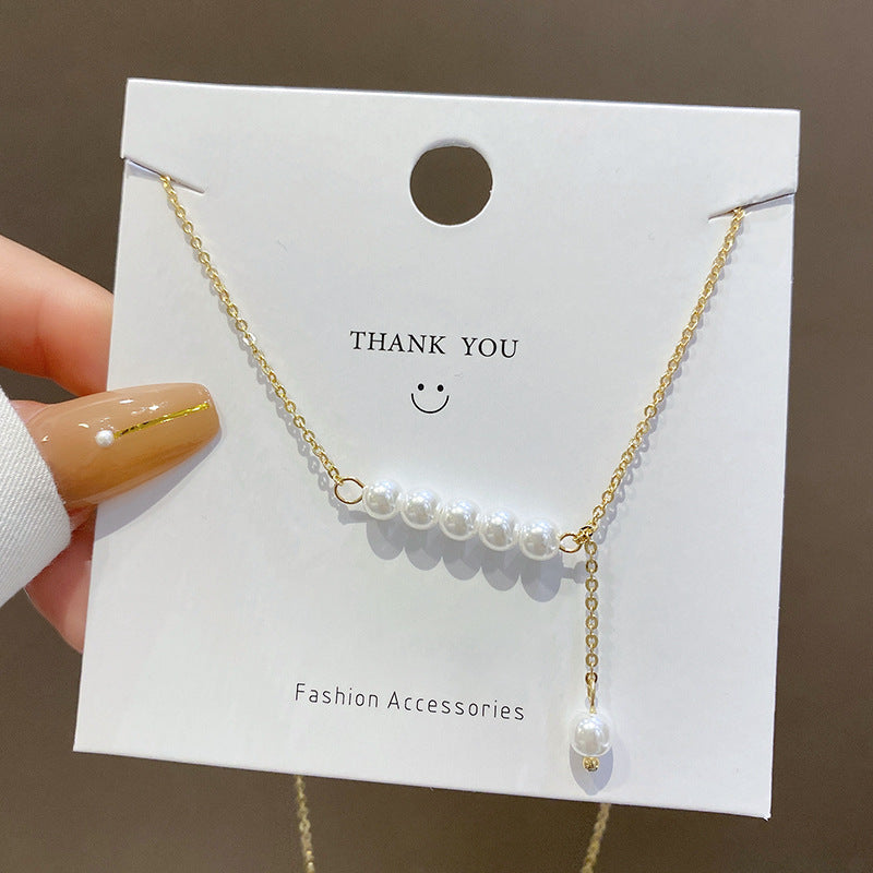 European and American retro titanium necklace female designed high-grade pearl pendant INS style wild lock bone chain jewelry