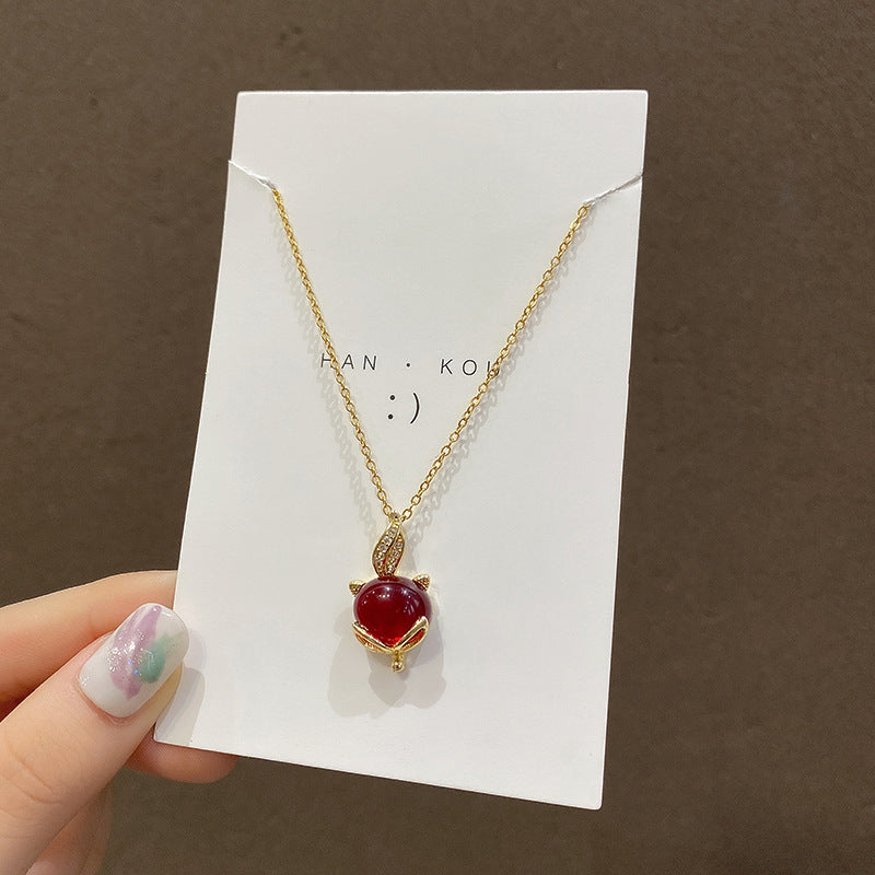 European and American retro titanium necklace female designed high-grade pearl pendant INS style wild lock bone chain jewelry