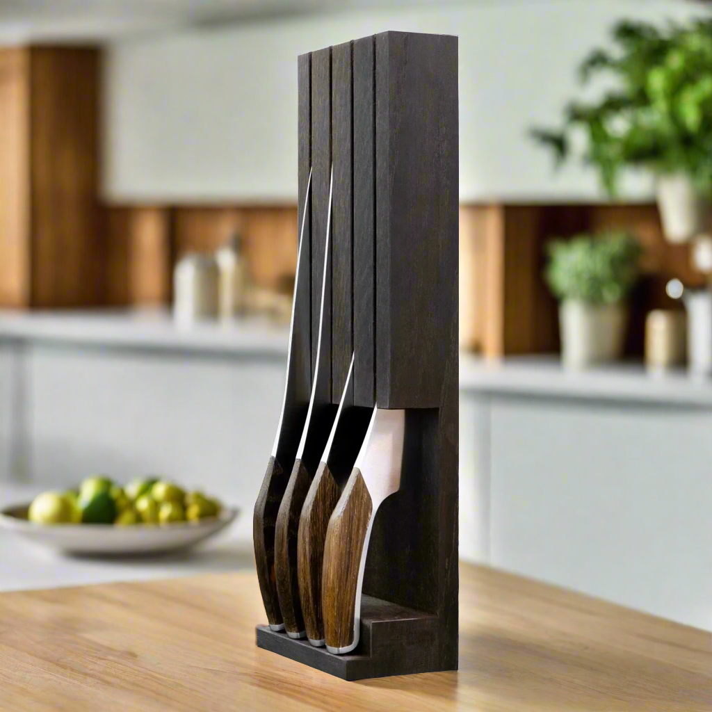 SYNCHROS | 4 piece bundle with Oak-wood Knife holder Ginza Steel