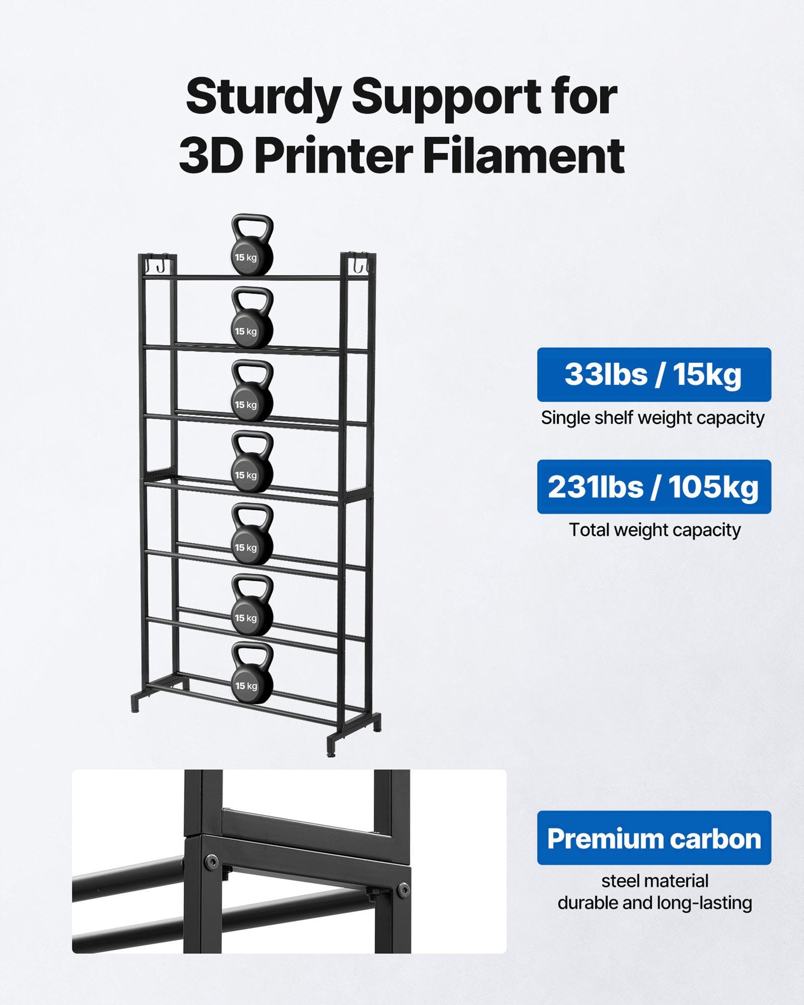 3D Printer Filament Storage Rack, 7 Tier Heavy Duty Storage Shelves For 3D Printing Filaments, Filament Spool Holders Racks For 3D Printing Studio, Home Studio, Office, Workshop (Shelf Only) Bush Berry