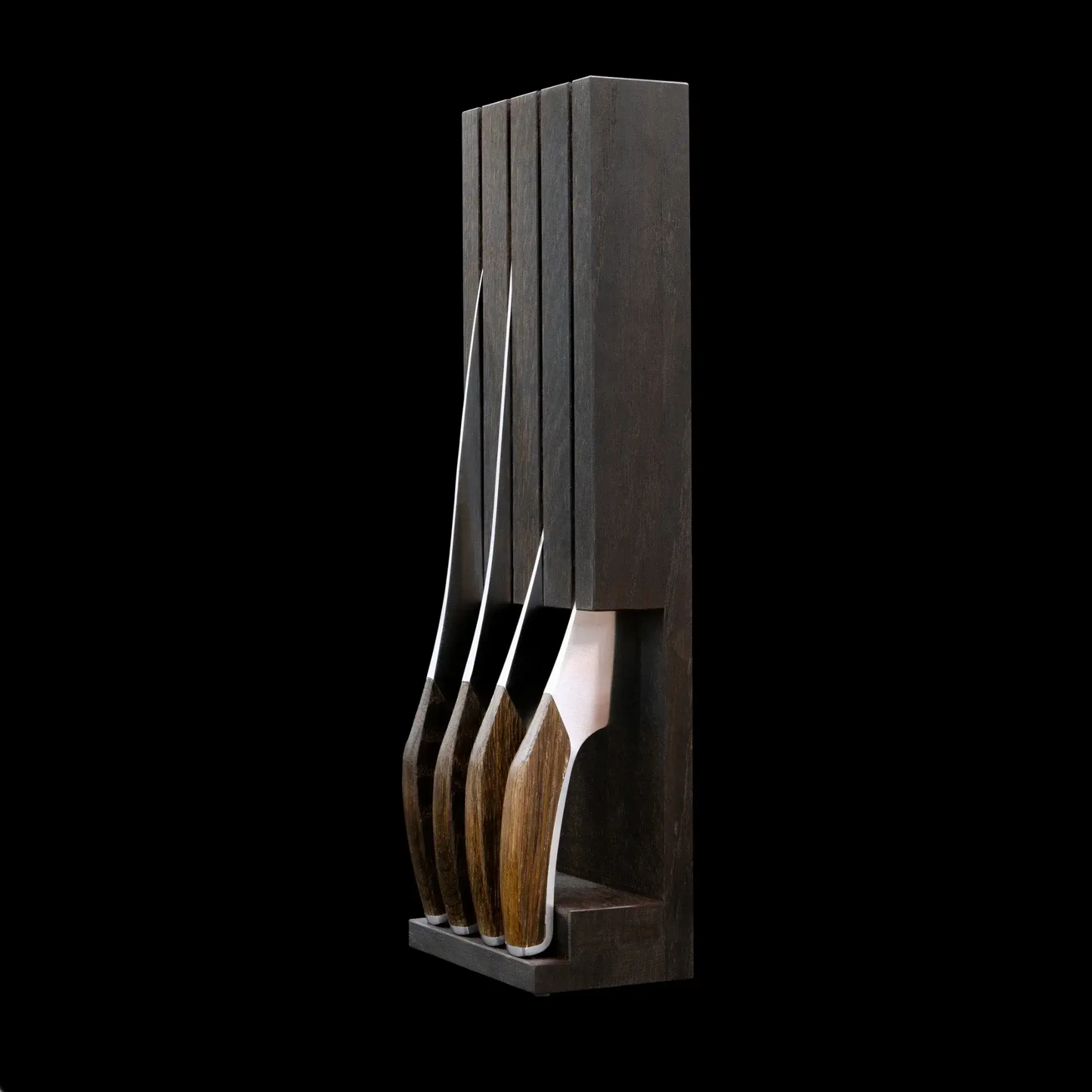 SYNCHROS | 4 piece bundle with Oak-wood Knife holder Ginza Steel