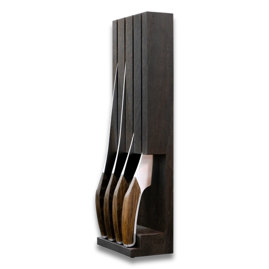 SYNCHROS | 4 piece bundle with Oak-wood Knife holder Ginza Steel