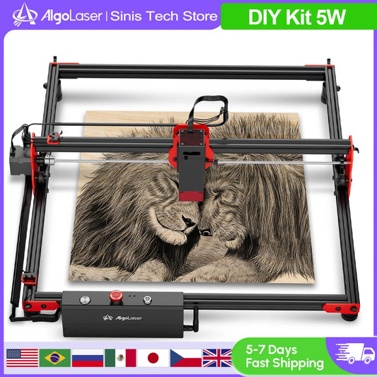 AlgoLaser DIY Kit 5W Laser Engraver Cutter 40*40CM Mini Portable Logo Printer Woodworking Tool Fun CNC Machine For Metal Acrylic