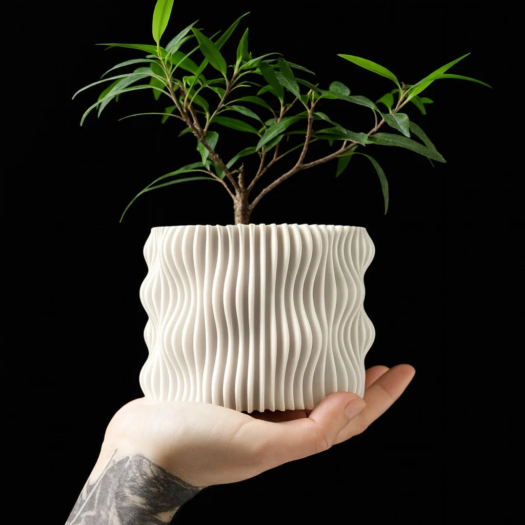 Modern Minimalist 3D Printed Plant Pot – Biodegradable Flower Planter for Home Decor, Eco-Friendly Sustainable Gift (Muxel) Elk-Valley 3D