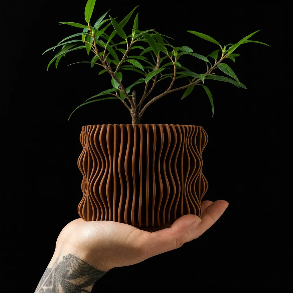 Modern Minimalist 3D Printed Plant Pot – Biodegradable Flower Planter for Home Decor, Eco-Friendly Sustainable Gift (Muxel) Elk-Valley 3D