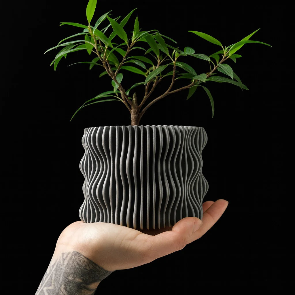 Modern Minimalist 3D Printed Plant Pot – Biodegradable Flower Planter for Home Decor, Eco-Friendly Sustainable Gift (Muxel) Elk-Valley 3D