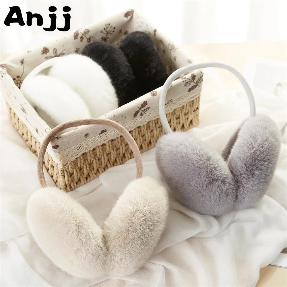 Anjj High Quality Earmuffs Faux Rabbit Fur Hang Ear Cover Warm Winter Ear Muffs Fur Earmuffs Unisex Adult Ear Warmer Fold Elk-Valley 3D
