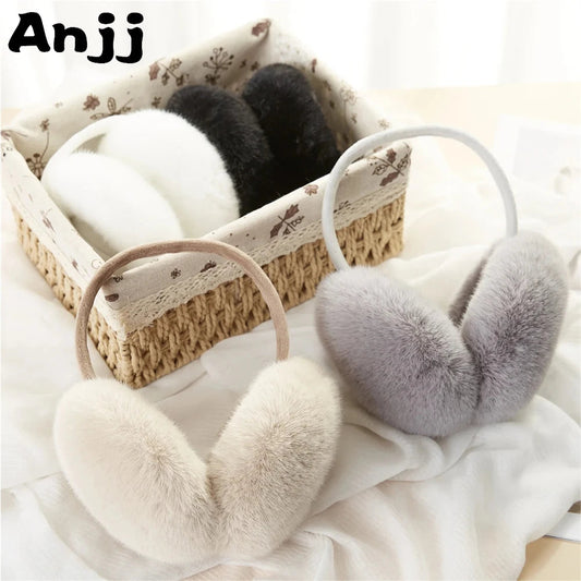 Anjj High Quality Earmuffs Faux Rabbit Fur Hang Ear Cover Warm Winter Ear Muffs Fur Earmuffs Unisex Adult Ear Warmer Fold Elk-Valley 3D
