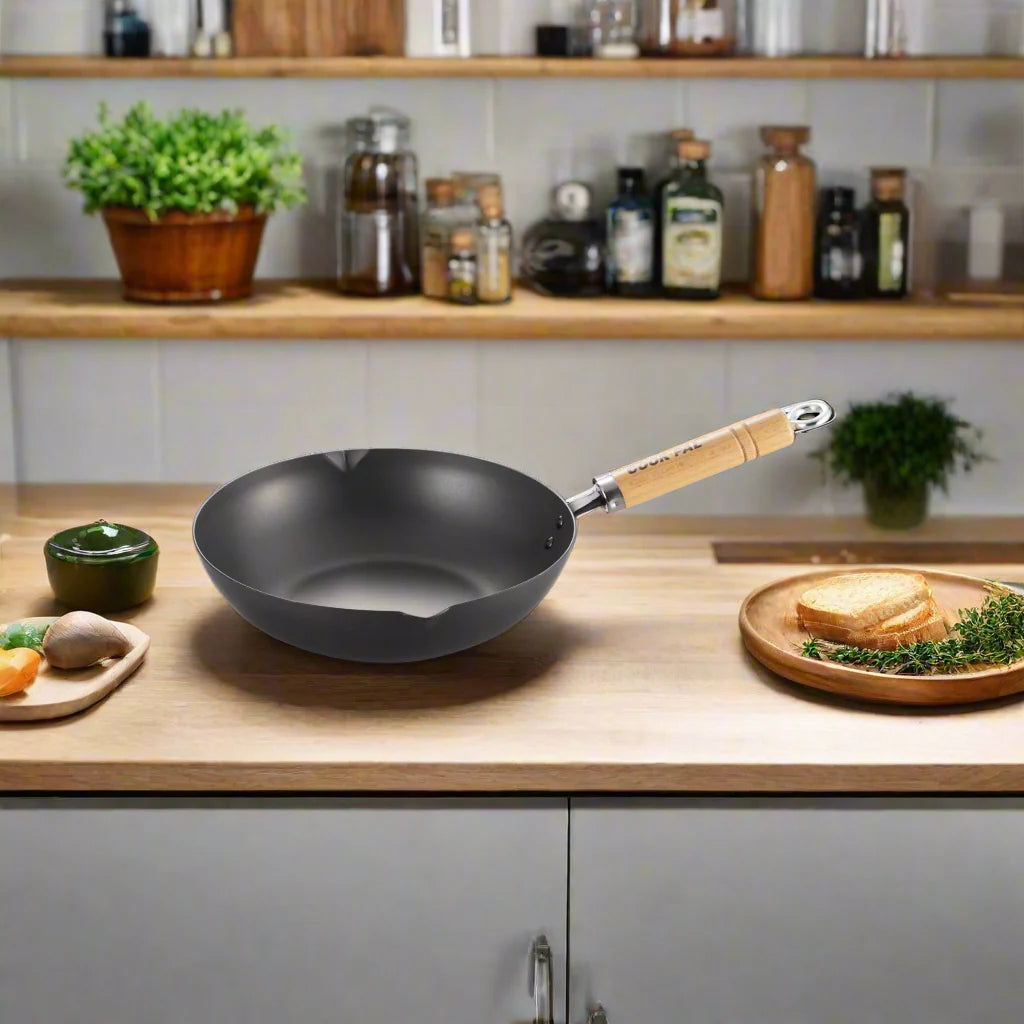 Yoshikawa Cook-Pal Ren Japanese Deep Fry Pan 28cm Carbon Steel | Made in Japan Ginza Steel