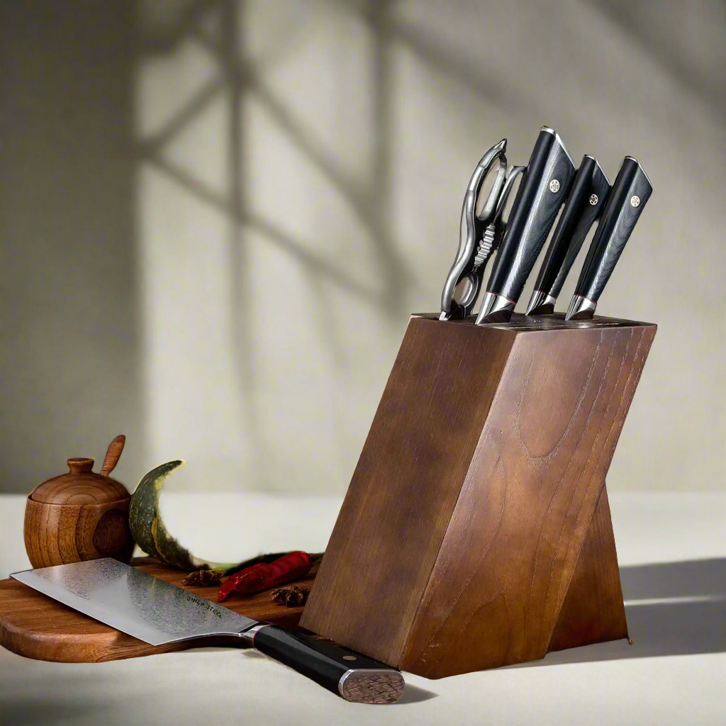 HAGAKURE SIX | Essential 6 pcs Knife set | 4 Knives, 1 Shears with Wood Block Ginza Steel