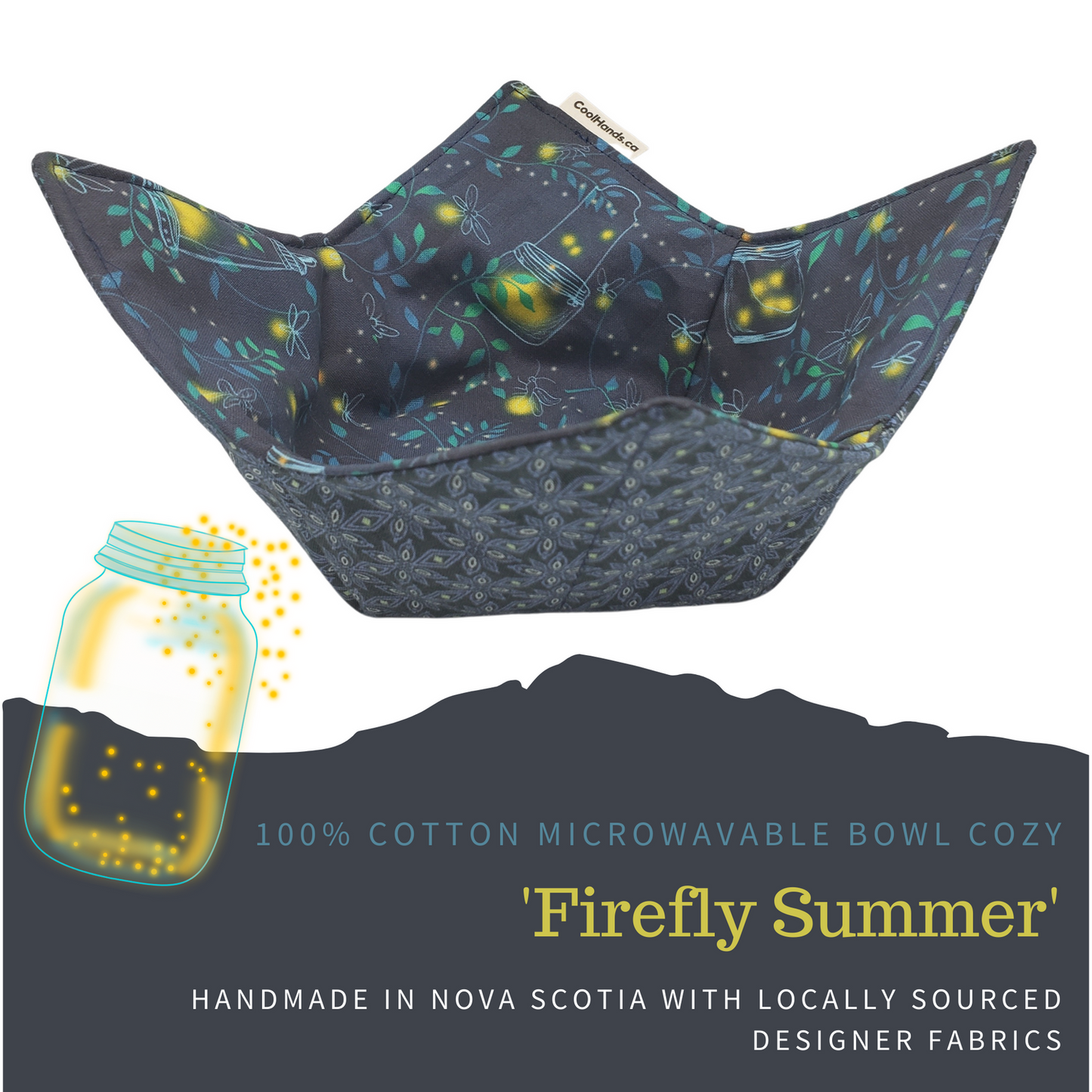 100% Cotton Microwavable Bowl Cozy - Firefly Summer