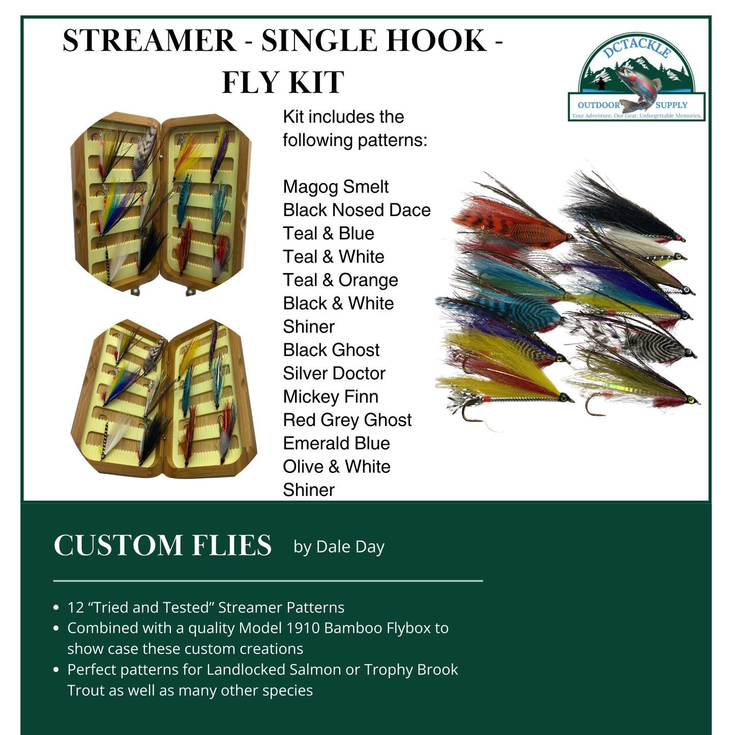 Fly Fishing Kit, Single Hook Streamer, Landlocked Salmon, Bamboo Flybox Dc Tackle & Outdoor Supply